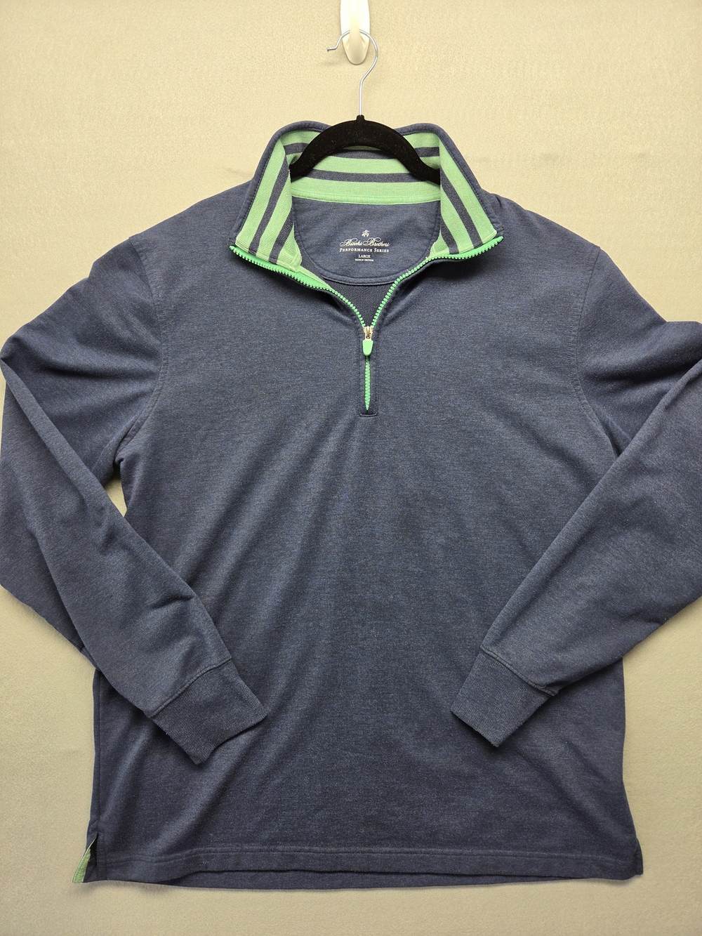 Brooks Brothers Large Men's Navy Quarter-Zip Pullover with Green Trim